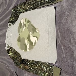 Justice Sequin Camo Heart Top